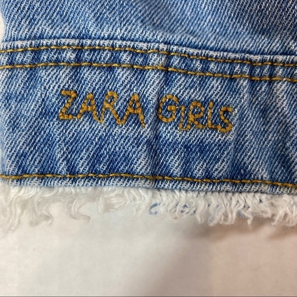 Zara Kids Girls Denim Jacket Sz 13-14 Raw Hem - Picture 7 of 11